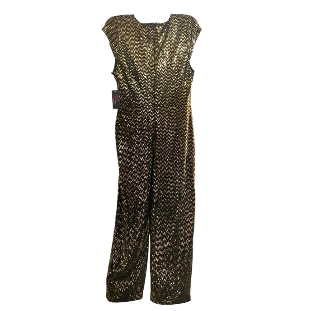 JM Studio by John Meyer Women's Black/ Gold Sequin Surplice Jumpsuit Lined SZ 12 - Picture 2 of 11